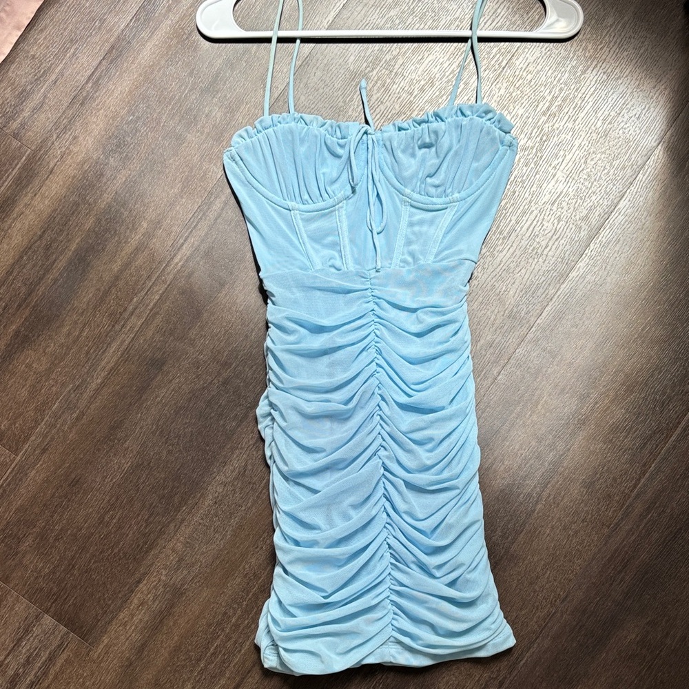 Light Blue Corset Ruched Mini Dress